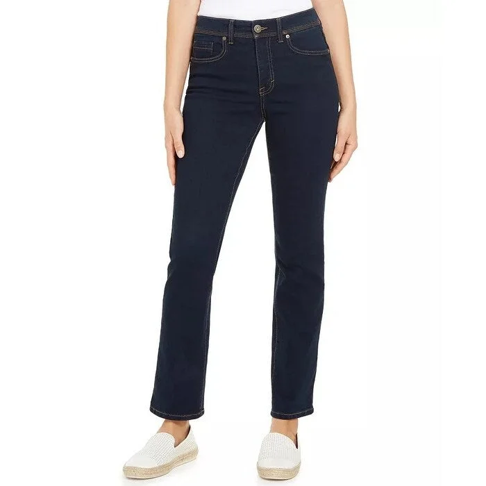 women's button-fly mom jeans -Style & Co Women's Tummy-Control Straight-Leg Jeans Dark Blue Size 12