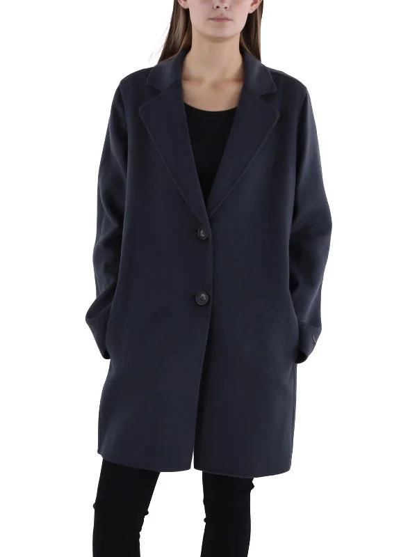 stylish fleece-lined coat for women -Womens Wool Blend Long Sleeve Pea Coat