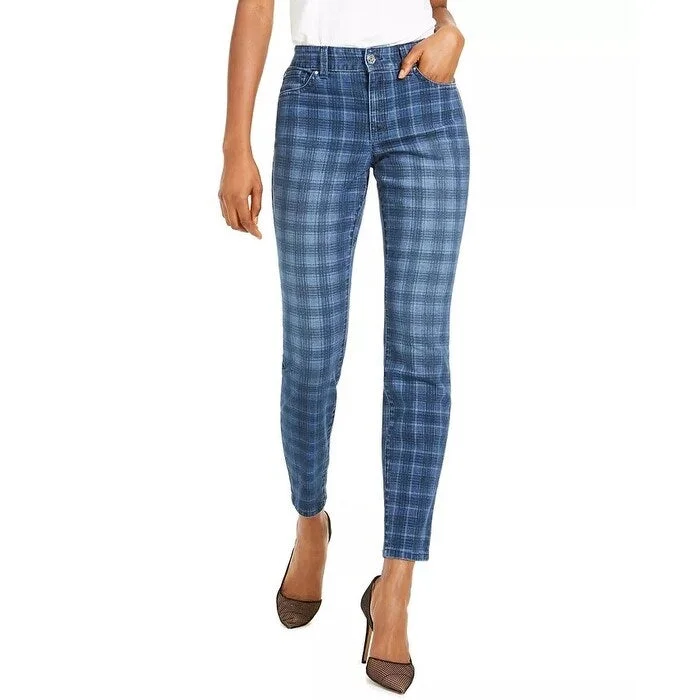 retro wide-leg jeans for ladies -INC International Concepts Women's Plaid Skinny Jeans Blue Size 4