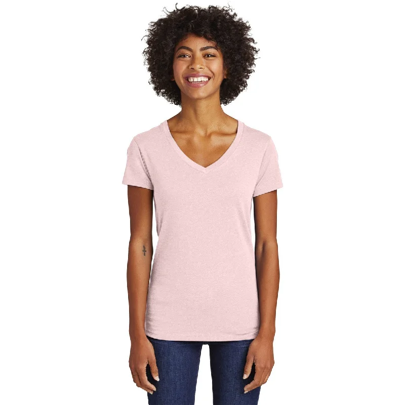 women's classic polo shirt -Alternative Women's Heather Rose Quartz Runaway Blended Jersey V-Neck Tee