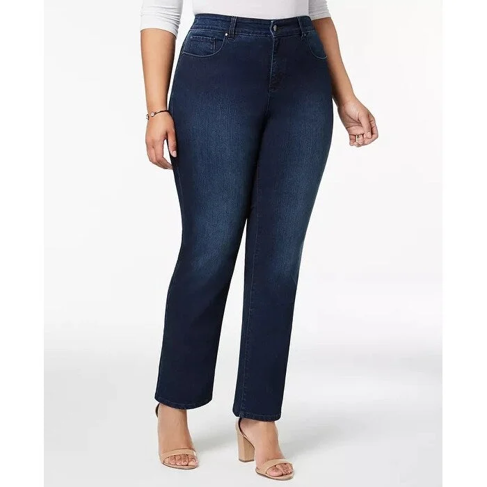 women's slouchy vintage-style jeans -Charter Club Women's Plus Size & Petite Plus Size Lexington Tummy-Control Straight-Leg Jeans Blue Size 26W