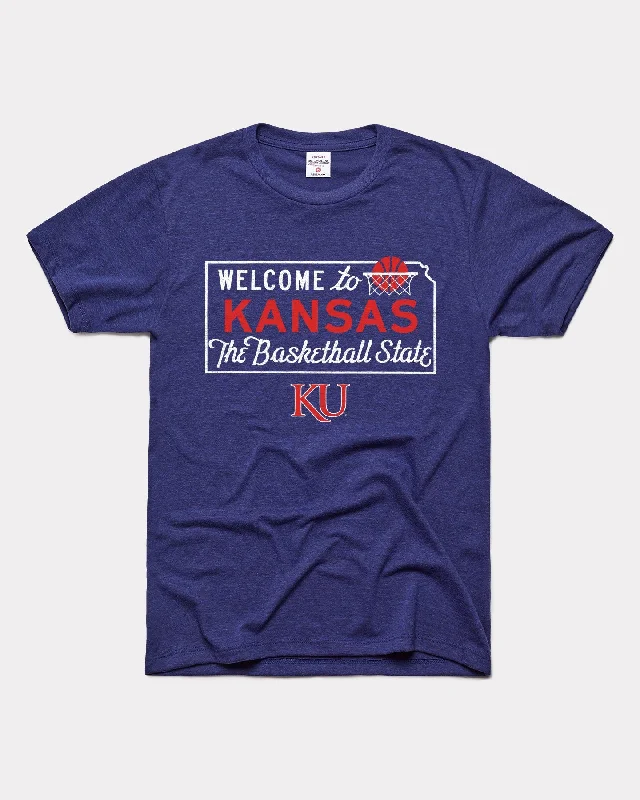 women's striped long sleeve shirt -Kansas Jayhawks Basketball State Navy T-Shirt