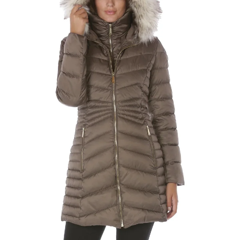 cozy oversized wrap coat for women -Womens Faux Fur Hooded Puffer Coat