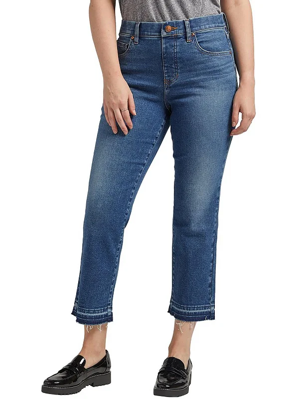 stylish flare-leg denim for ladies -Petites Valentina Womens High Rise Cropped Straight Leg Jeans