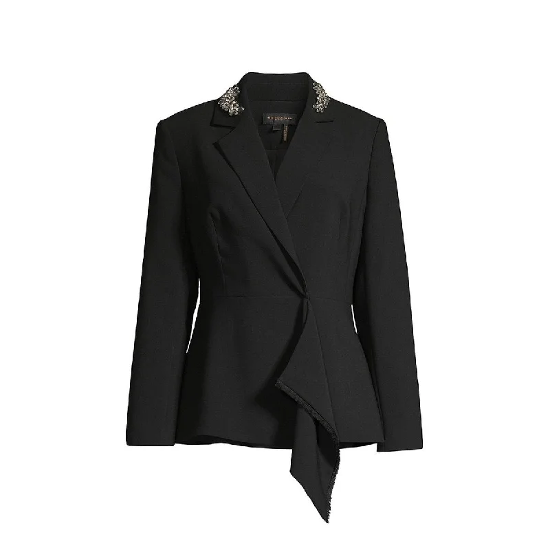 women's lightweight cargo jacket -Donna Karan Womens Rhinestone Office One-Button Blazer