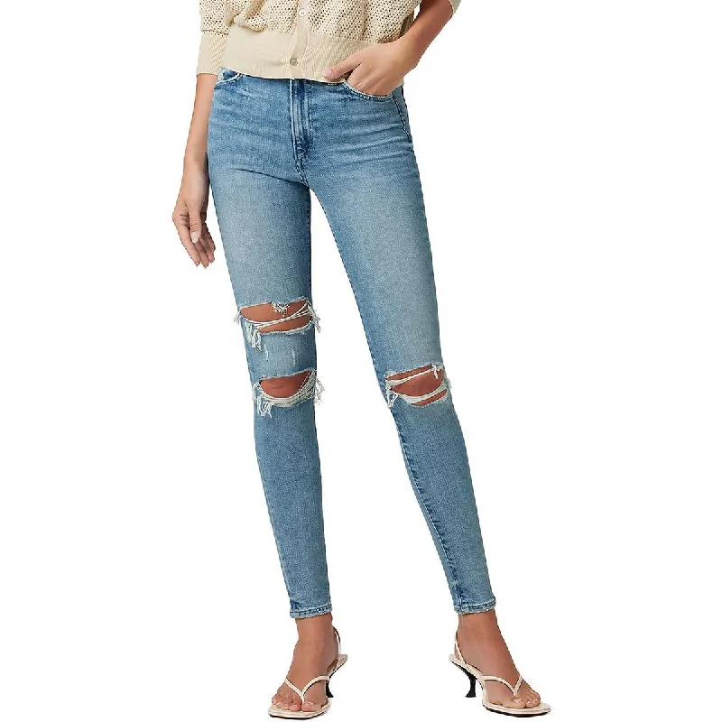 women's distressed high-waisted denim -Hi Honey Womens Curvy Light Wash Skinny Jeans