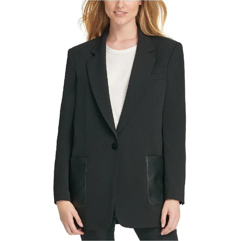 oversized women's coat -Dkny Women's Faux-Leather-Pocket Jacket Black Size 2