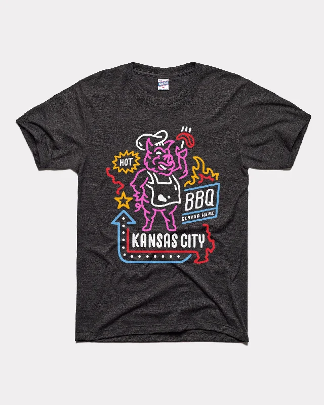 ladies' short sleeve top -Kansas City Loves BBQ Black T-Shirt