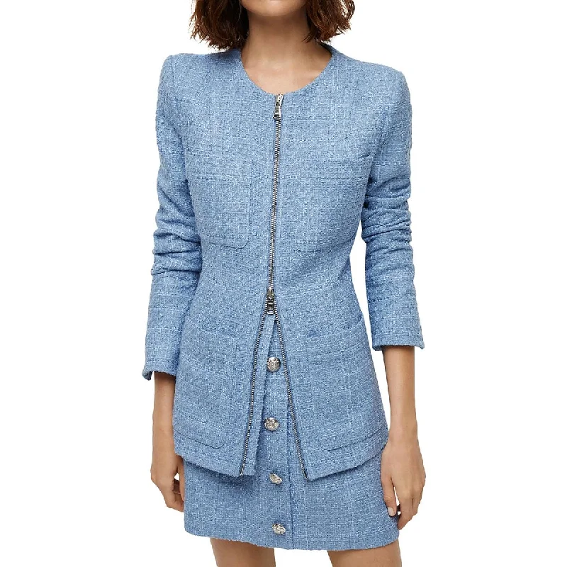 ladies' fur-lined jacket -Veronica Beard Womens Agni Dickey Tweed Suit Separate Collarless Blazer