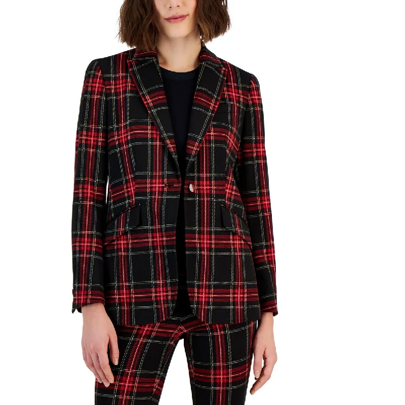 ladies' cashmere overcoat -Anne Klein Womens Plaid Suit Separate One-Button Blazer