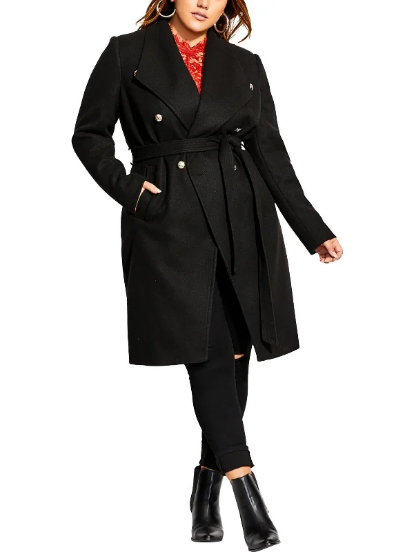 versatile trench coat for ladies -Plus Sassy Mili Womens Cold Weather Fleece Pea Coat