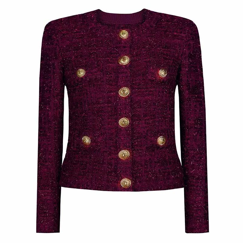 stylish knit jacket for women -Knitted Buttons Tweed Jacket Cardigan Coat