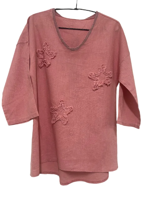 women's silky satin blouse -Embellished Top - Pink