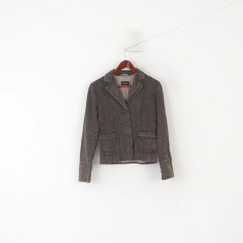 women's faux fur-lined parka -Massimo Dutti Women 40 S Blazer Brown Herringbone Vintage Cotton Cropped Jacket