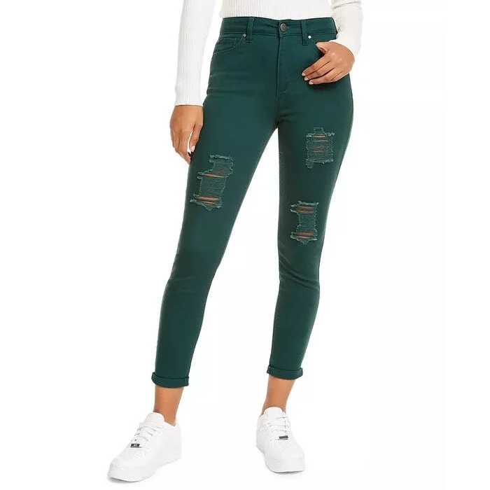 women's embroidered denim pants -Tinseltown Juniors' Distressed Skinny Jeans Dark Green Size 7