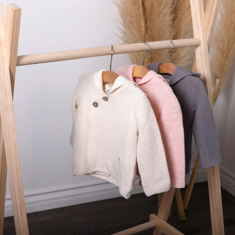 chic oversized blazer for women -Milan Pastel Knit Hooded Button Jacket (Organic Cotton) -4 Colors