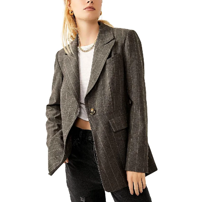 oversized women's coat -Free People Womens Charlotte Woven Striped One-Button Blazer