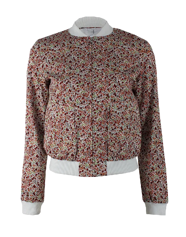 women's relaxed fit blazer -Flower Print Bomber Jacket with Pockets