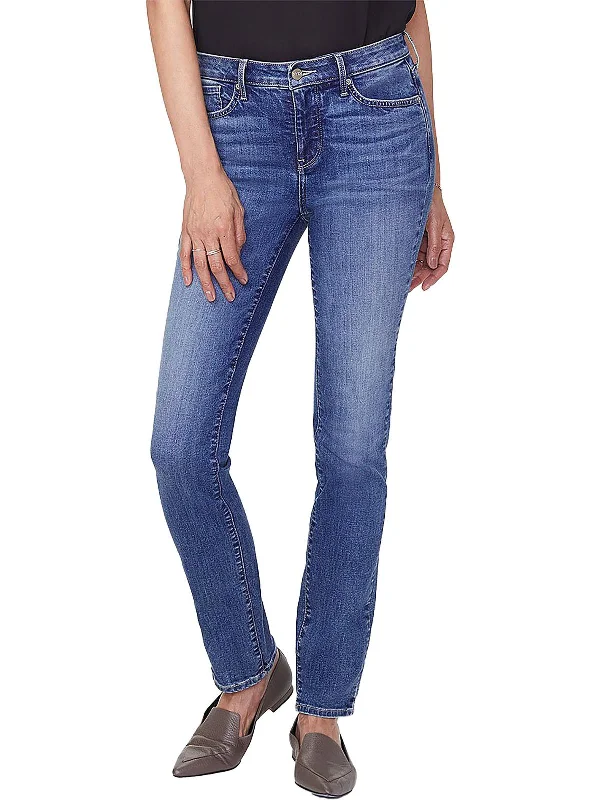 trendy cropped flare jeans for ladies -Womens Mid-Rise Medium Wash Slim Jeans