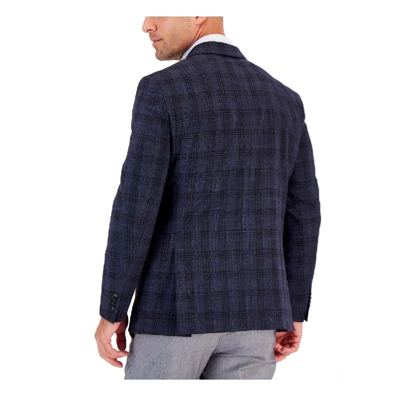 women's teddy bear coat -Tommy Hilfiger Men's Modern Fit Check Sport Coat Blue Size 42