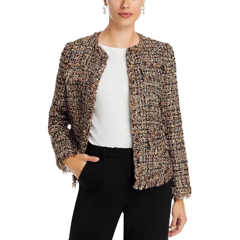 casual oversized shacket for women -Kobi Halperin Womens Tweed Metallic Collarless Blazer