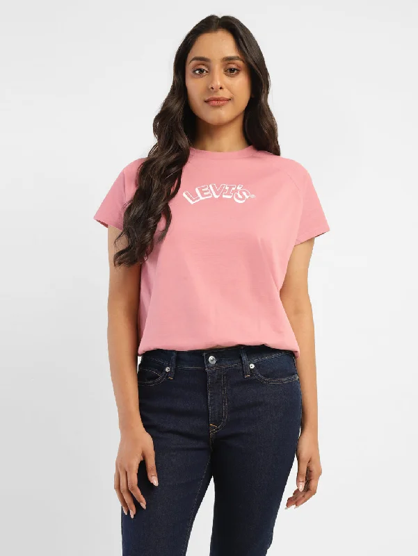 ladies' cowl neck blouse -Women's Brand Logo Crew Neck T-Shirt