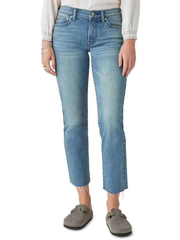 cropped kick-flare jeans for women -Sweet Womens Mid-Rise Raw Hem Cropped Jeans