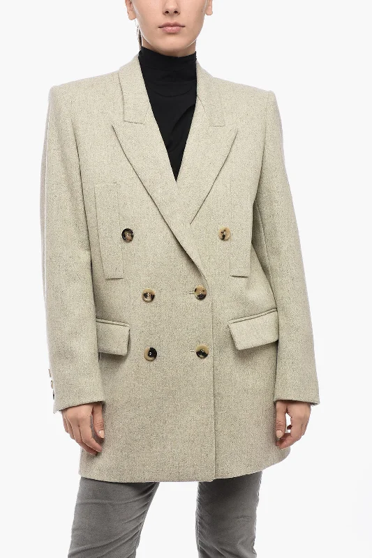 winter parka for women -Isabel Marant Double Breasted Coat With Flap Pockets