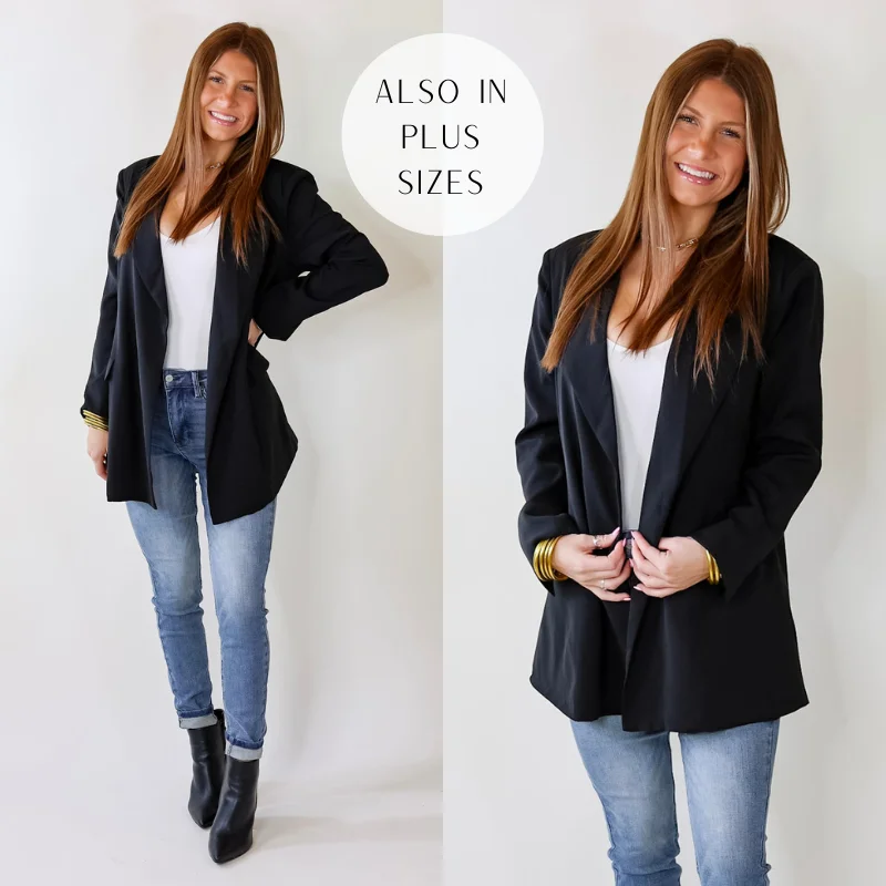 women's hooded winter jacket -I'll Be Your Favorite Long Sleeve Blazer in Black