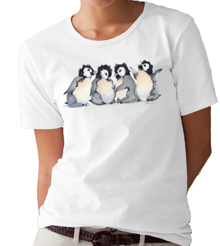 loose-fit linen top for women -Baby Penguin Party T-shirt/tee by Valerie Pfeiffer