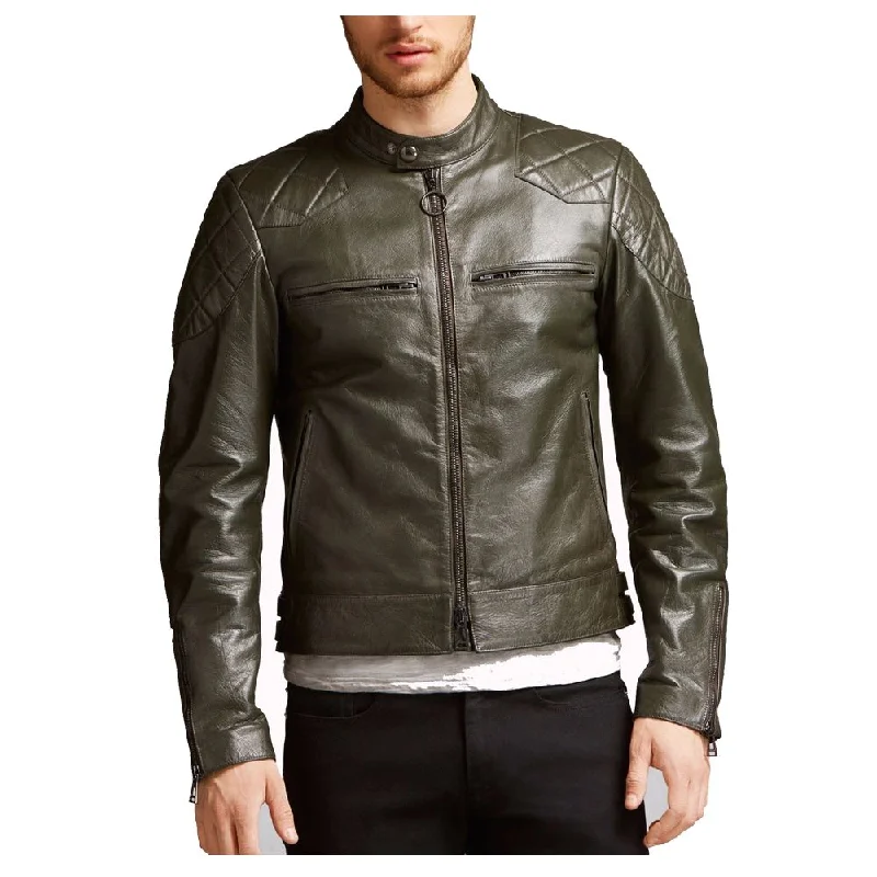 casual coats for women -Men Waxed Biker Fashion Leather Jacket