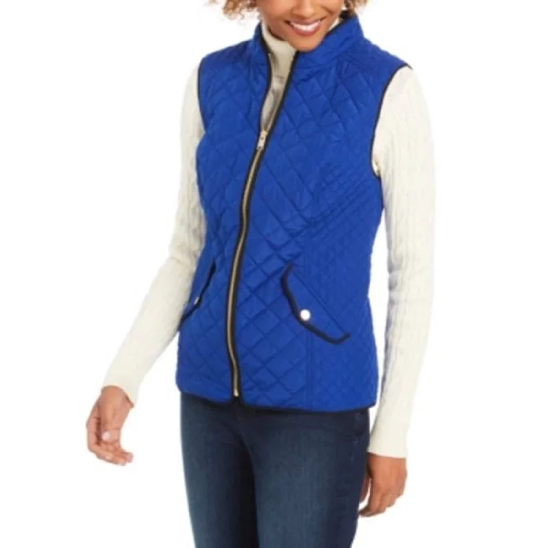 women's varsity bomber jacket -Charter Club Women's Quilted Stand-Collar Vest Med Blue Size Large