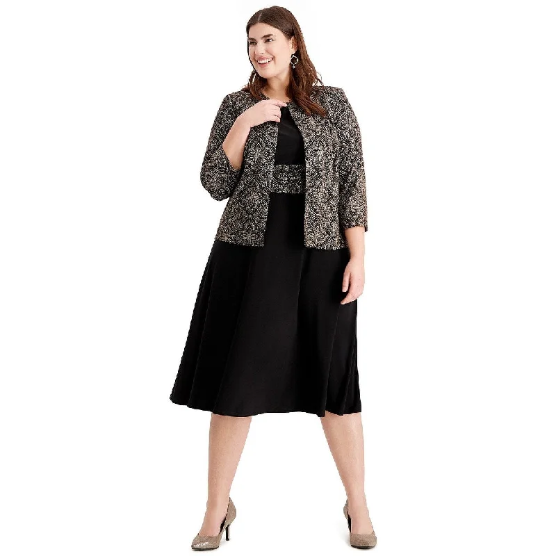 women's relaxed boyfriend blazer -Jessica Howard Women's Plus Size Print Dress & Jacket Black Size 18W