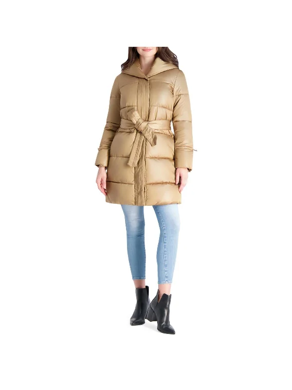 luxury faux fur coat for women -Womens Quilted Mid Length Puffer Jacket