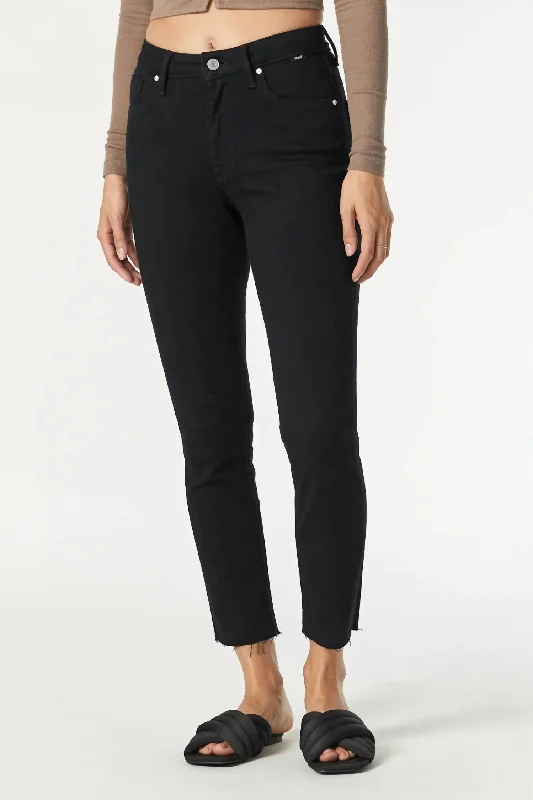 ladies' cropped boyfriend jeans -Viola High Rise Straight Leg In Black