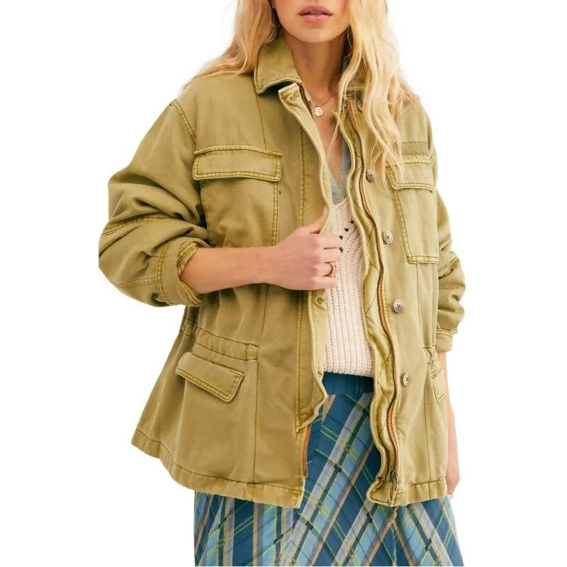 women's outdoor fleece jacket -Free People Women's Seize The Day Jacket Green Size Extra Small