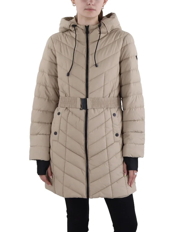 stylish longline coat for women -Womens Hooded Midi Parka Coat