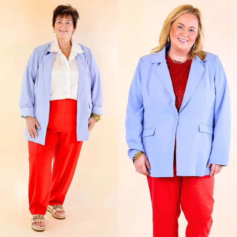 women's varsity bomber jacket -Winning Awards Long Sleeve Blazer in Periwinkle Blue