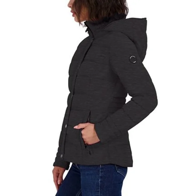 ladies' wool overcoat -Nautica Women's Hooded Packable Puffer Coat Black Size Xs