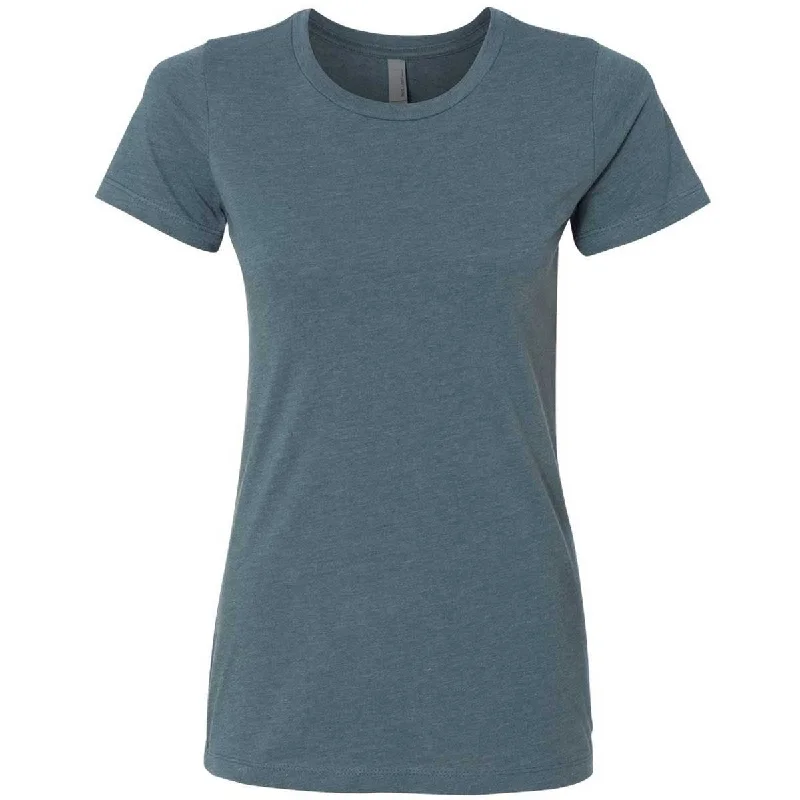 ladies' henley button t-shirt -Next Level Women's Indigo CVC Crew Tee