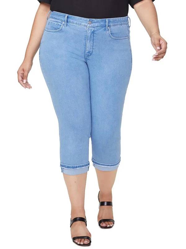 ladies' relaxed wide-leg denim -Marilyn Womens Straight Leg Light Wash Cropped Jeans