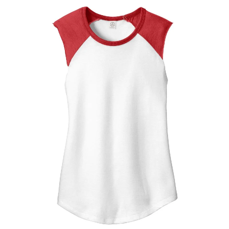 fashionable asymmetrical hem top for ladies -Alternative Women's White/Red Team Player Vintage 50/50 Tee