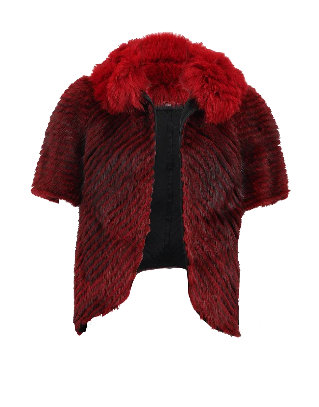 casual coats for women -Striped Fur Jacket With Fox Trim