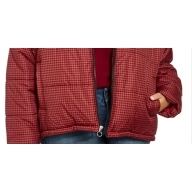 warm shearling coat for women -Celebrity Pink Junior's Plaid Puffer Coat Red Size 1X