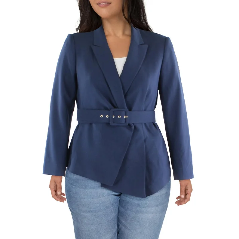 fashionable belted wool coat for women -Tahari ASL Womens Woven Long Sleeves Double-Breasted Blazer