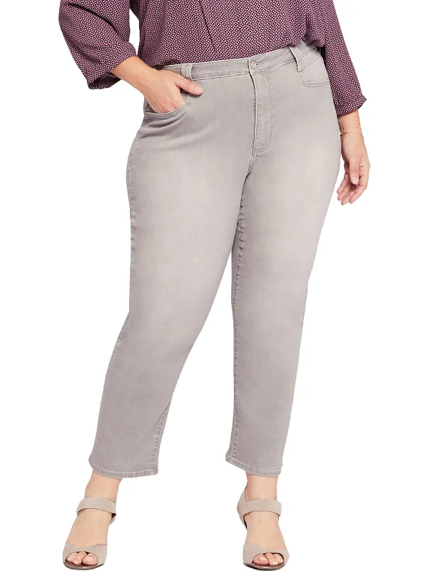 women's wide-leg denim trousers -Plus Womens Relaxed Ankle Straight Leg Jeans