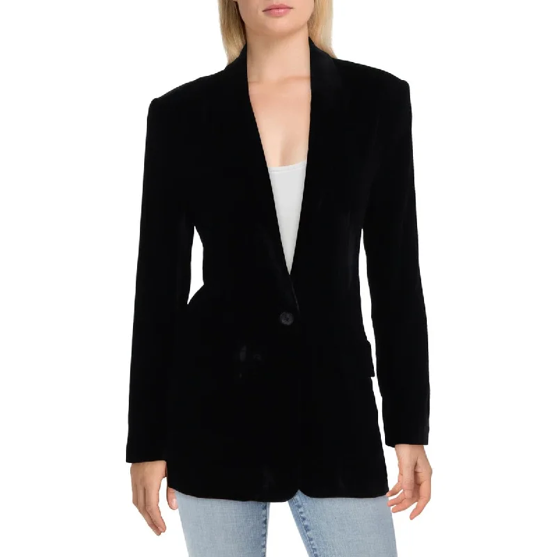 sleek minimalist coat for women -Endless Rose Womens Velvet Long Sleeves One-Button Blazer