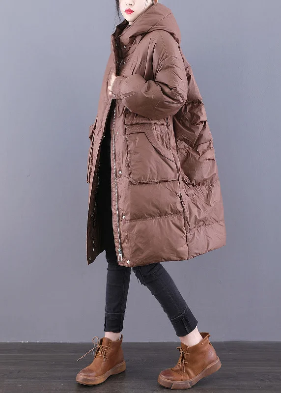 women's thermal long coat -Italian Coffee Original Design Hooded Oversized Duck Down Puffers Jackets Winter