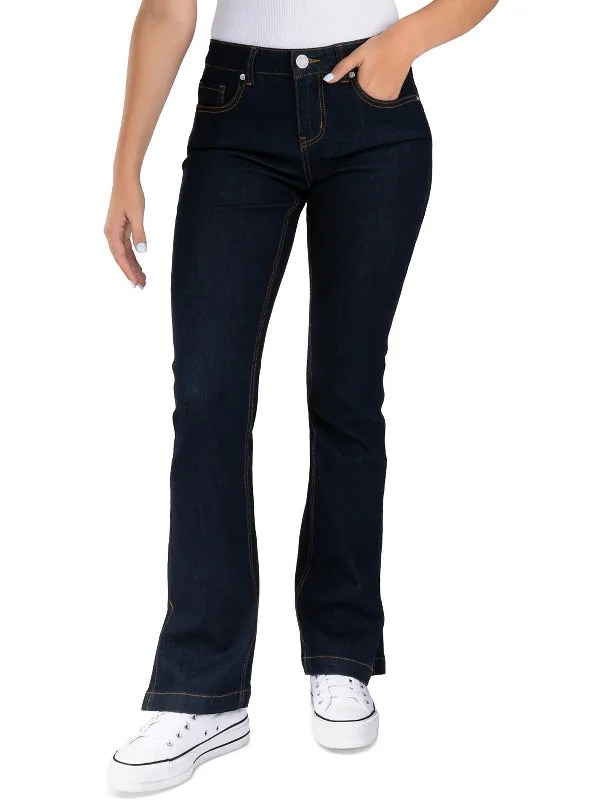 trendy two-tone jeans for ladies -Womens Split Hem Dark Wash Bootcut Jeans