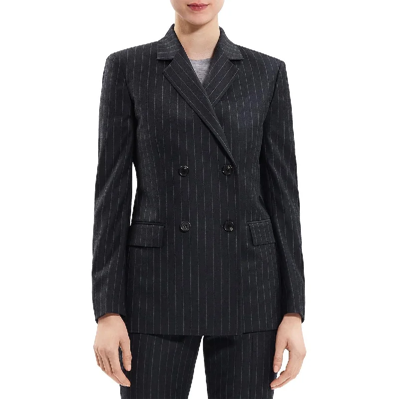 warm shearling coat for women -Theory Womens Wool Pinstripe Double-Breasted Blazer